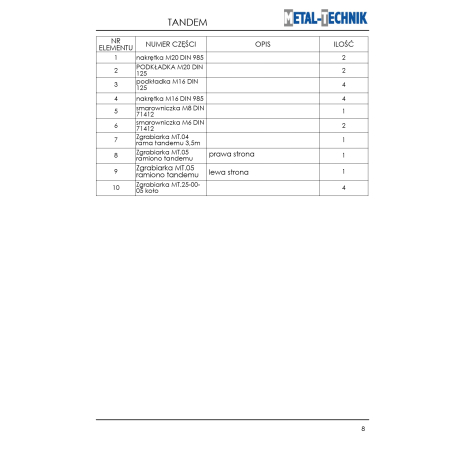 Części zamienne - Metal-Technik Zgrabiarka karuzelowa